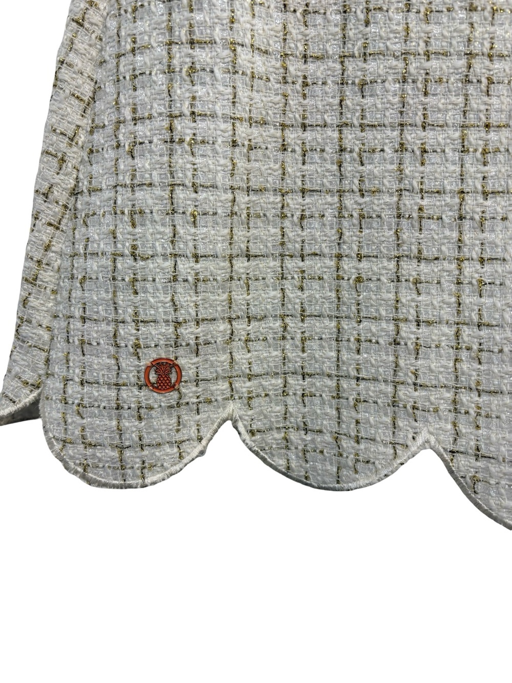 Simply Southern Cream Tweed Puff-Sleeve Scalloped Hem Mini Dress SzL - Picture 7 of 16